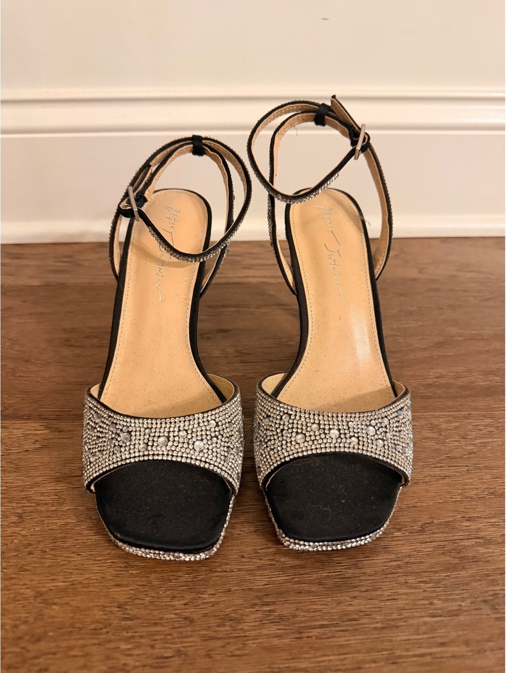 Betsey Johnson Black Rhinestone Embellished Strappy Heels